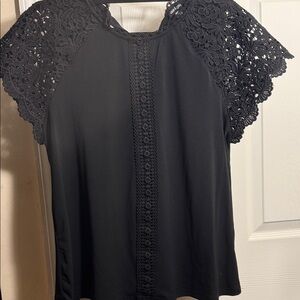 Cable & Gauge Black Crochet Sleeve Blouse